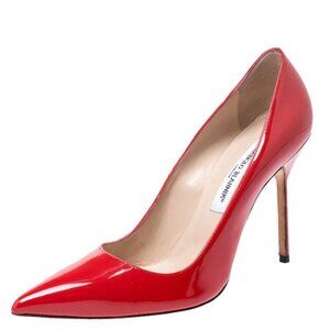 Manolo Blahnik Red Patent Leather BB Pointed Toe Pumps, Size 36, NIB